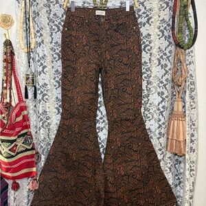 Shyanne Brown black Paisley high waist Flare Pants sz 27 like new worn once